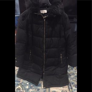 Calvin Klein faux fur trim hooded puffer coat